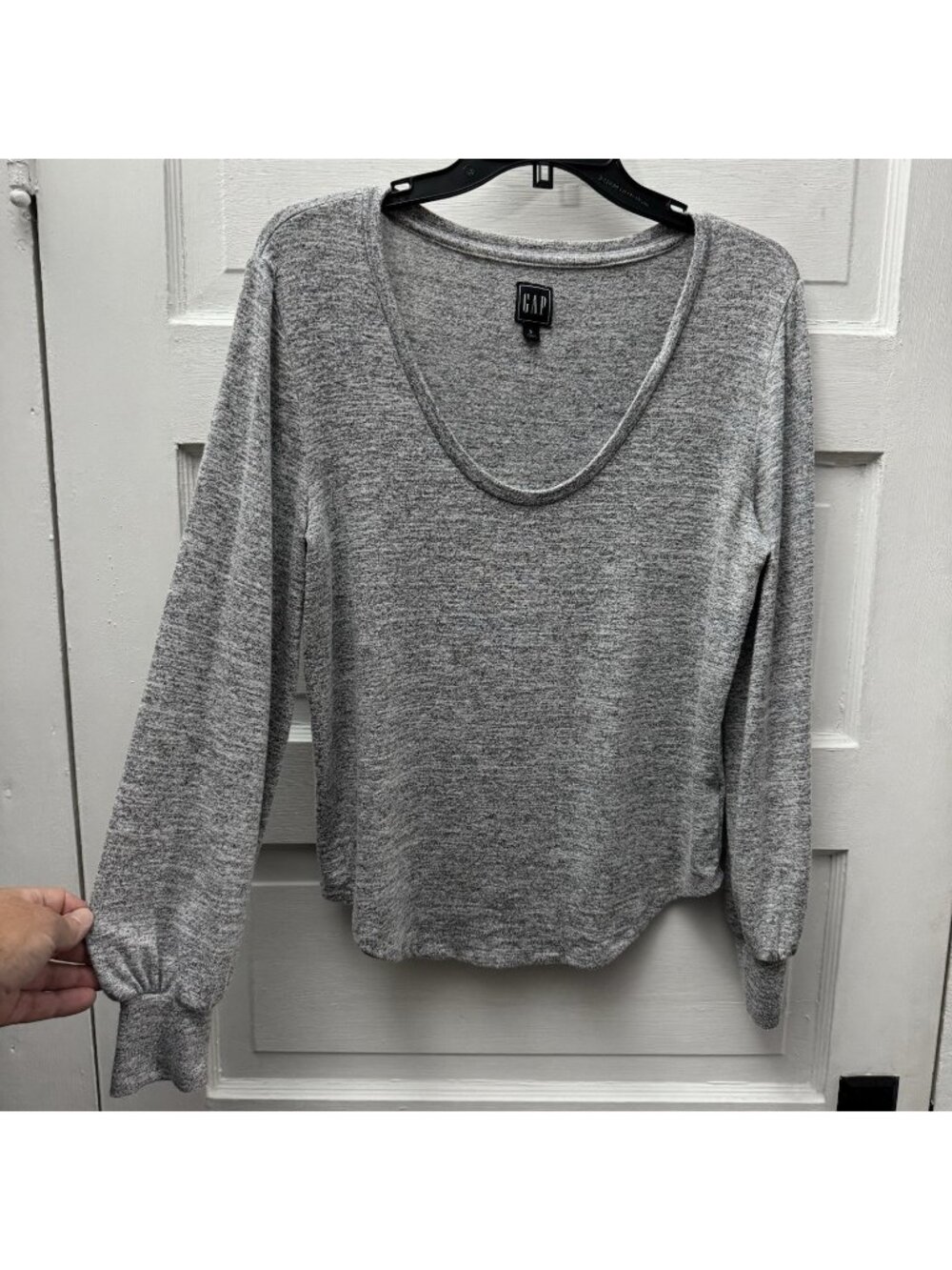 GAP Gray Marled Knit Top Women’s Small Balloon Sleeve Soft Casual Shirt